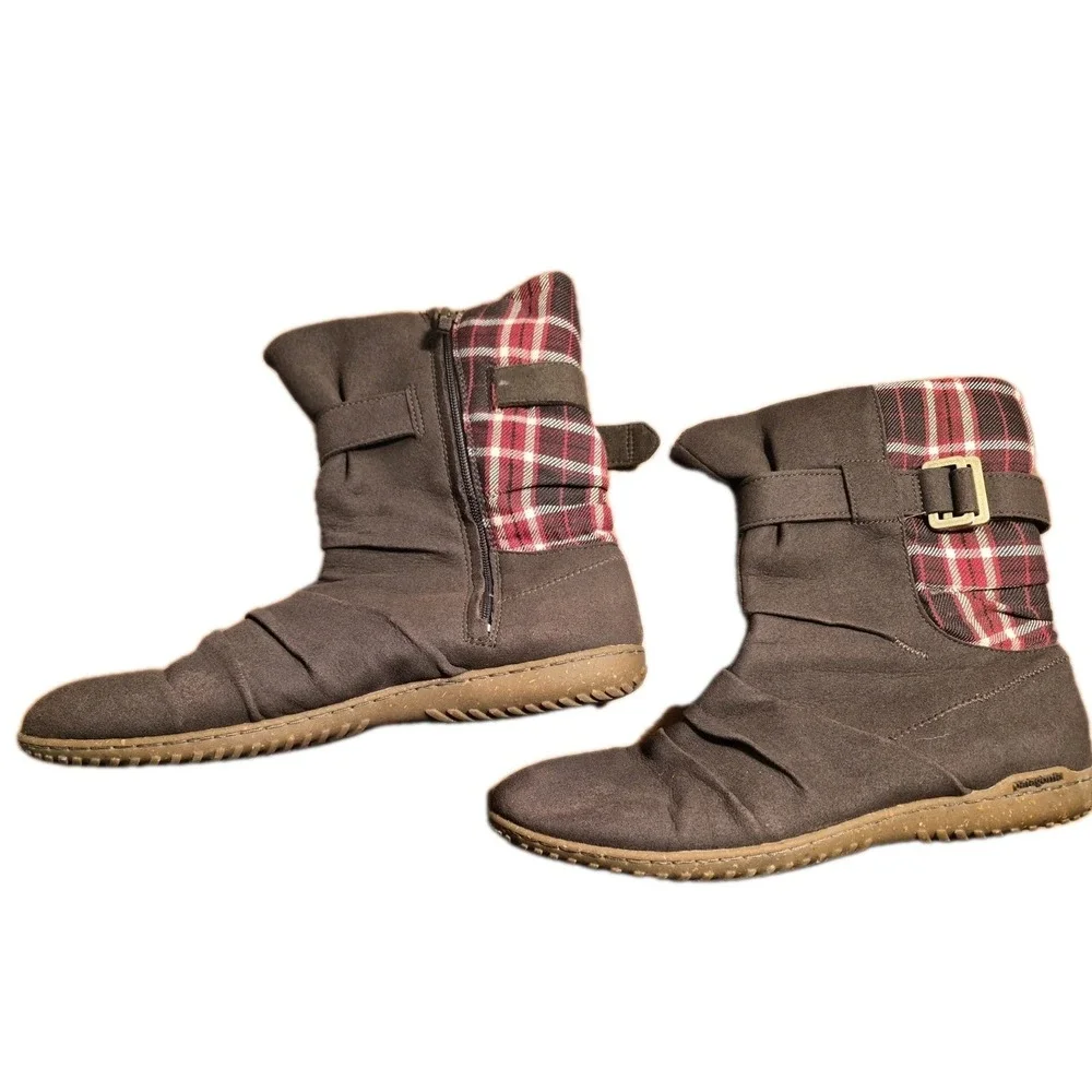 Patagonia Kula Plaid‎ Women's 10.5 Ankle Boots Suede Espresso Buckle Zip Rare